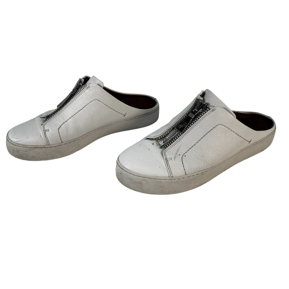 Frye Lena Zip Low White Leather Sneakers Womens Size 8 M Slip-on Mules